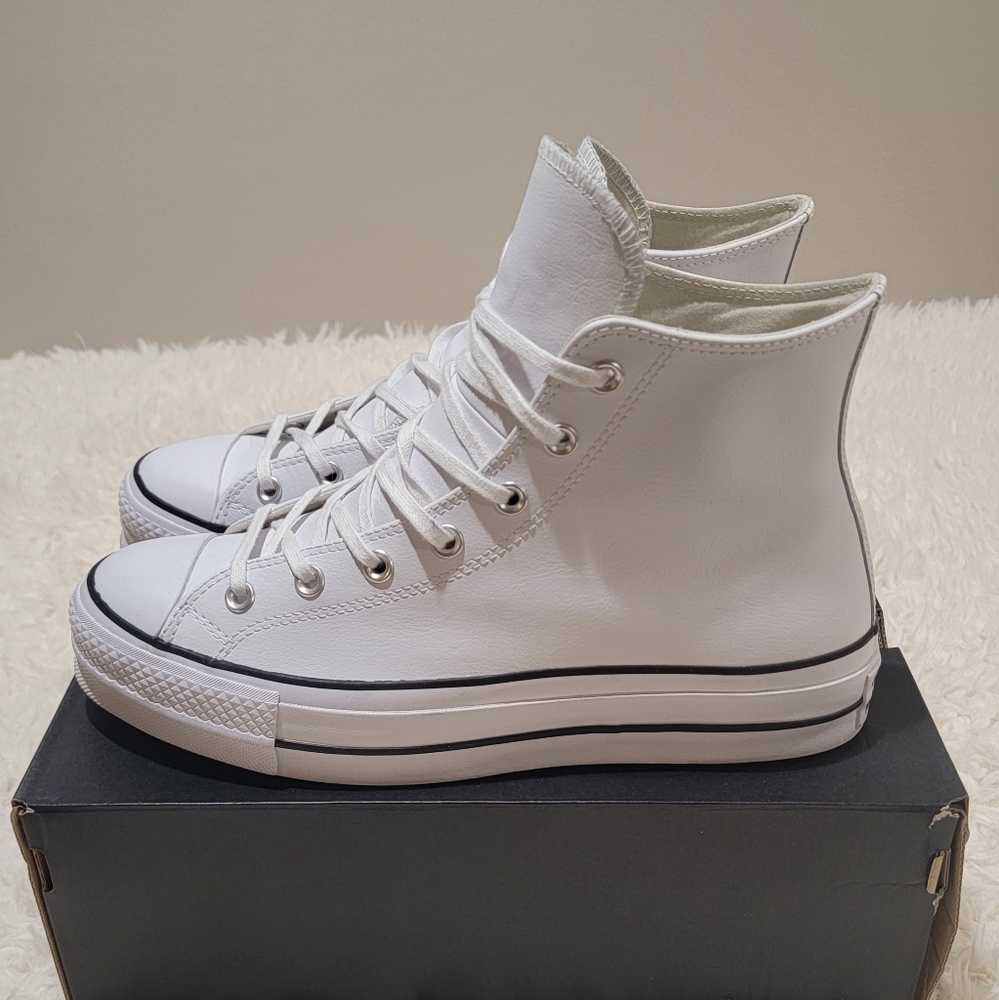 White Leather Platform Converse